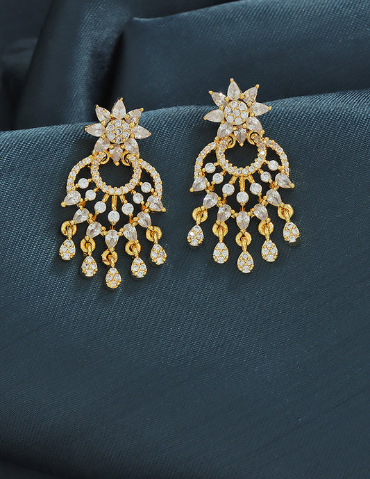 Designer Zirconia Sparkling Starfall Chandbali Earrings