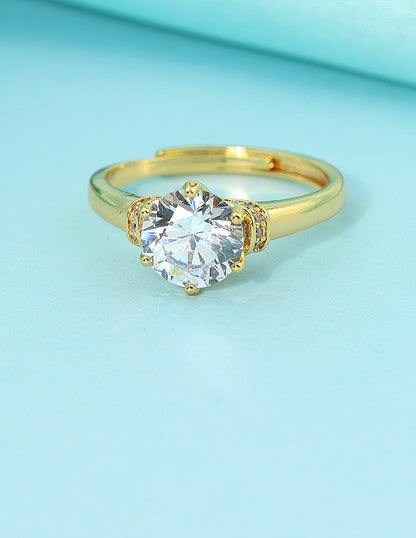 Designer Zirconia Golden Glow Solitaire Finger Ring