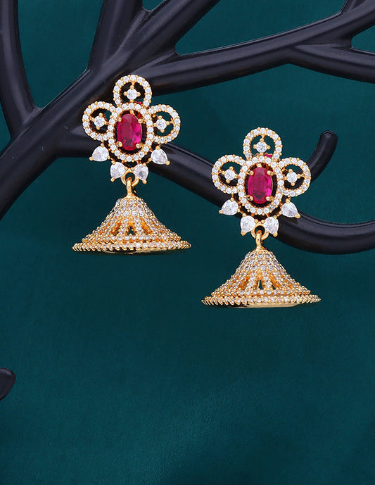 Designer Gold Polish Zirconia Jhumka Earrings