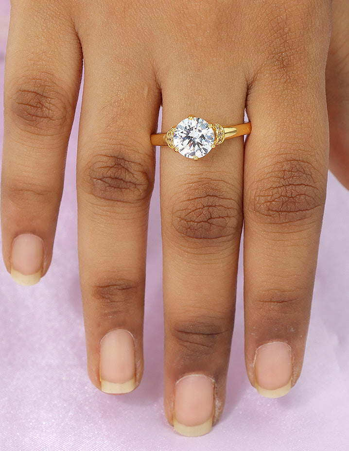 Designer Zirconia Golden Glow Solitaire Finger Ring