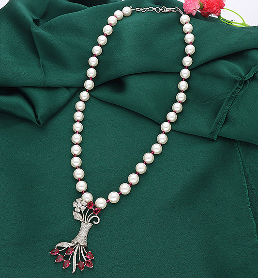 Designer Zirconia Pearl Chain Pendant