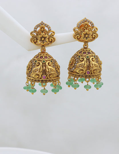 Designer Kempu Ruby and White Jhumka Earrings