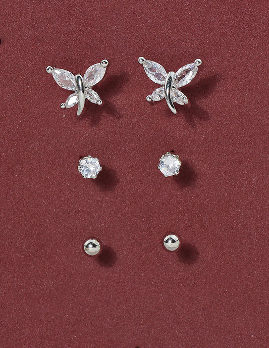 Designer Butterfly Sparkle Trio Set Stud Earrings