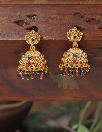 Designer Ruby and Emerald Jhumka Earrings