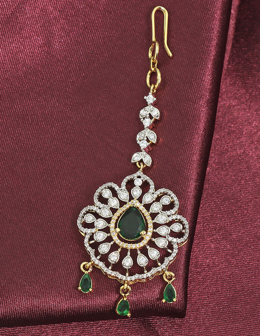 Designer Gold Polish Zirconia Emerald Grace Maang Tikka