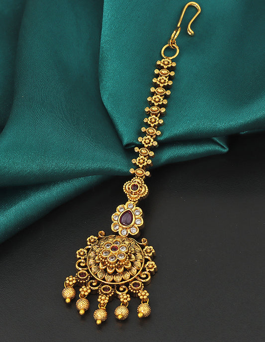 Designer Antique Kempu Maang Tikka