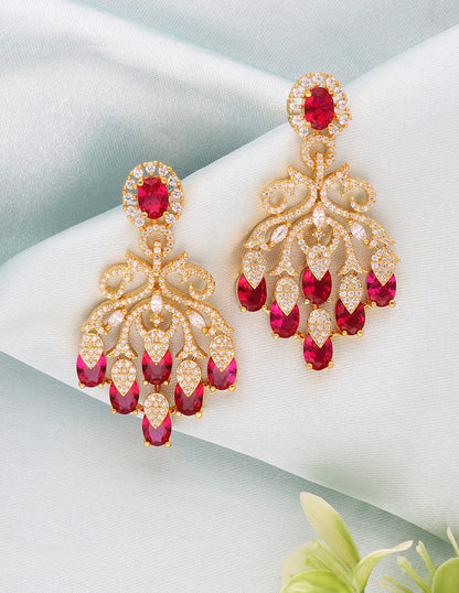 Designer Zirconia Ruby Stone Dangler Earrings