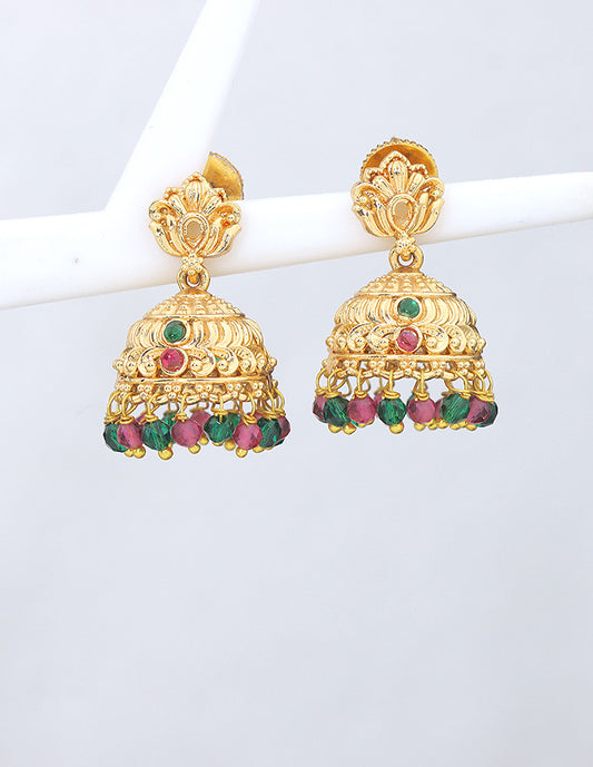 Designer Ruby and Emerald Jhumka Earrings