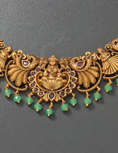 Designer Elegant Lakshmi Devi Matt Kempu Necklace Set