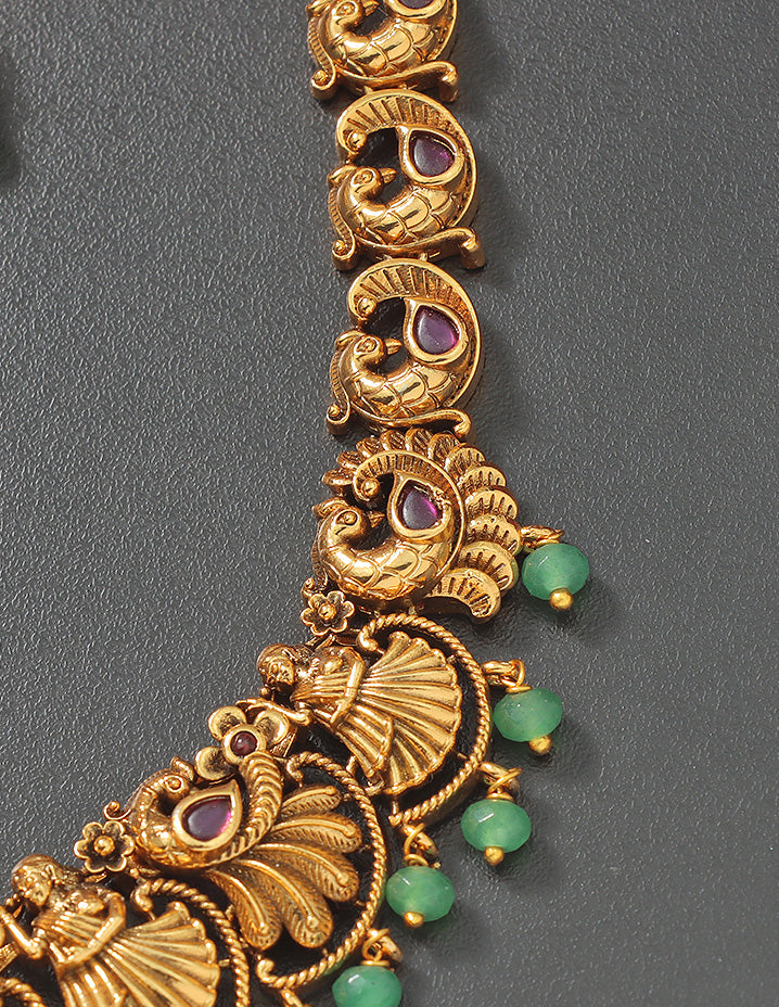 Designer Elegant Lakshmi Devi Matt Kempu Necklace Set