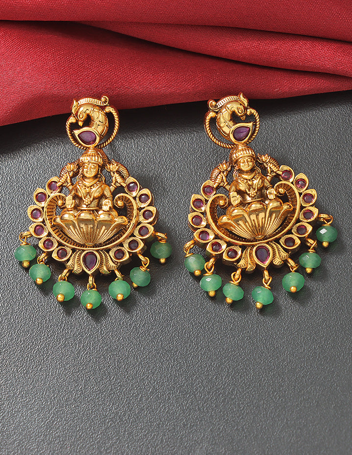 Designer Elegant Lakshmi Devi Matt Kempu Necklace Set