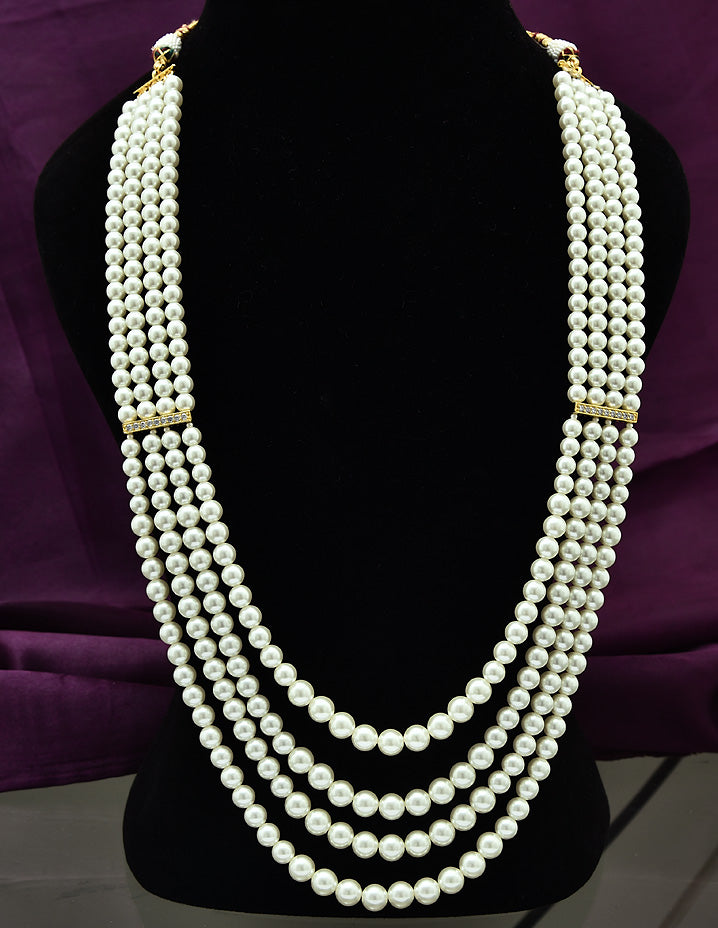 Designer Zirconia 4-Lines Pearls Mala