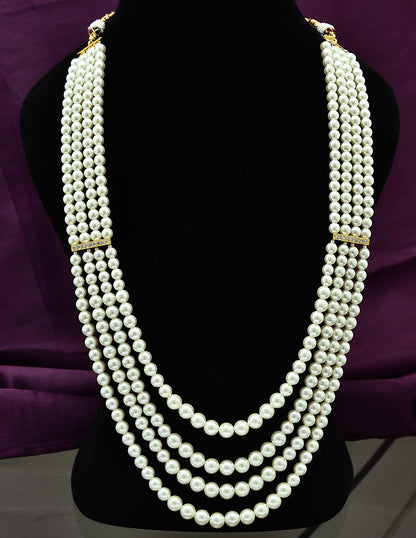 Designer Zirconia 4-Lines Pearls Mala