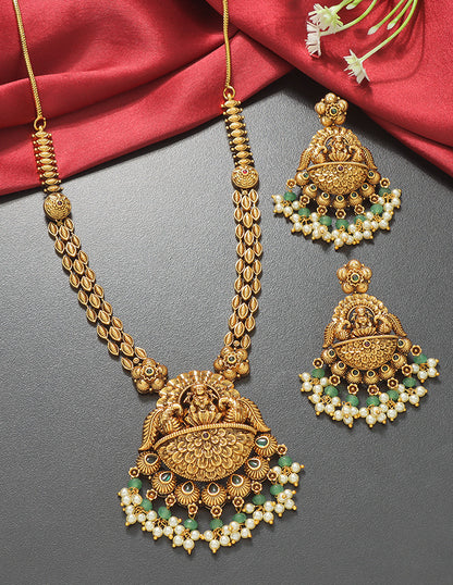 Designer Elegant Lakshmi Devi Matt Kempu Necklace Set