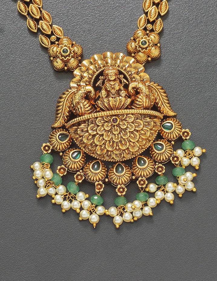 Designer Elegant Lakshmi Devi Matt Kempu Necklace Set