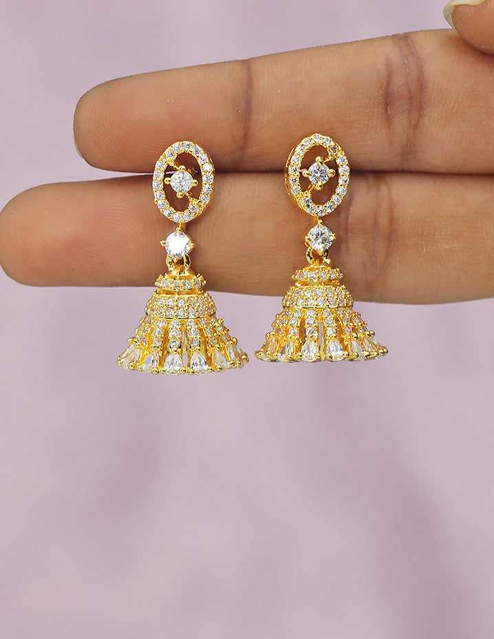 Designer Zirconia Gold Polish Royal Radiance Jhumkas