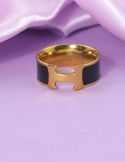 Designer Bold H Enamel  Finger Ring