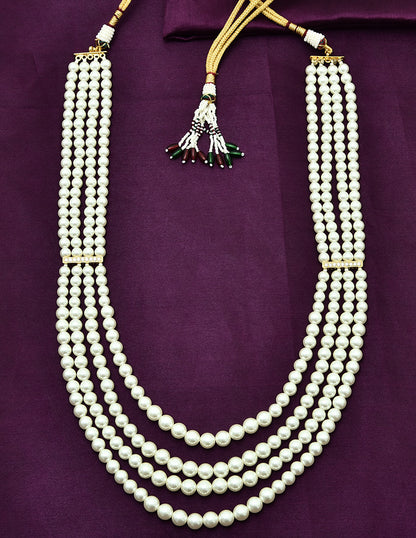 Designer Zirconia 4-Lines Pearls Mala