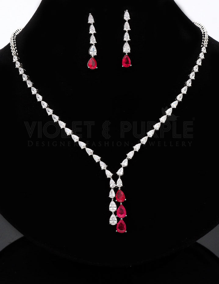 Stylish Rani Pink Color Fancy Necklace Set