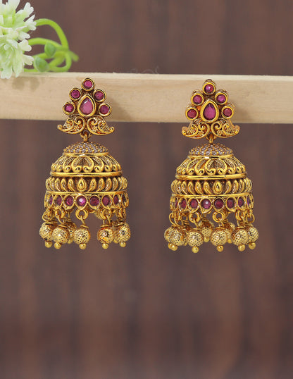 Designer Full Ruby Jhumka Earrings