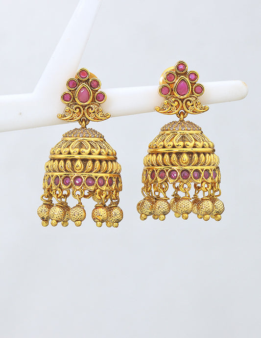 Designer Full Ruby Jhumka Earrings