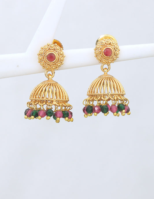 Designer Ruby and Emerald Jhumka Earrings