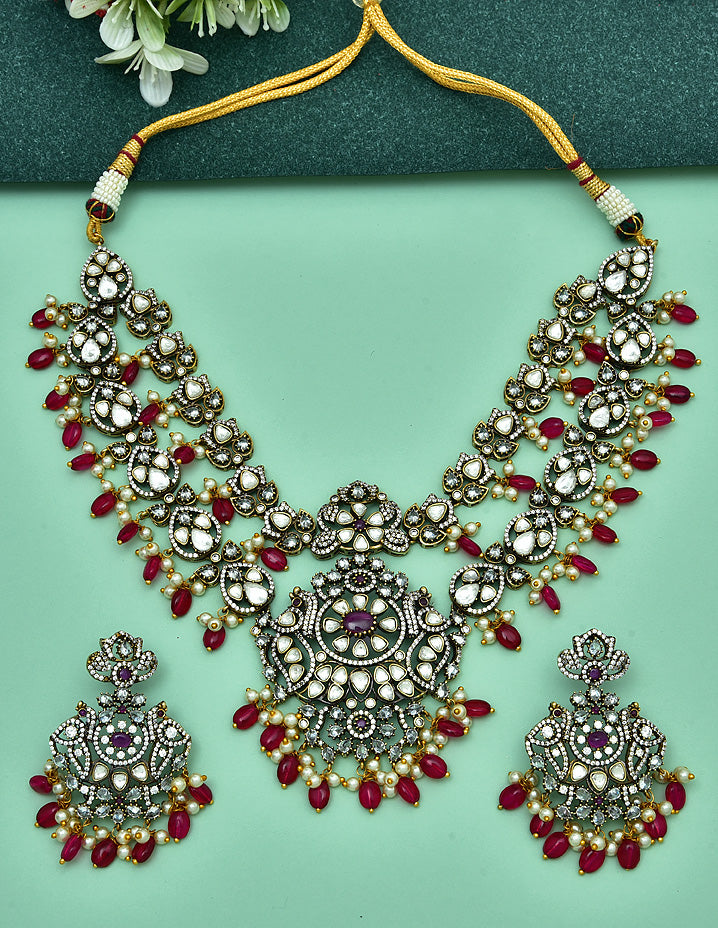 Victorian Ruby Beads Designer 2 Layerec Necklace Set