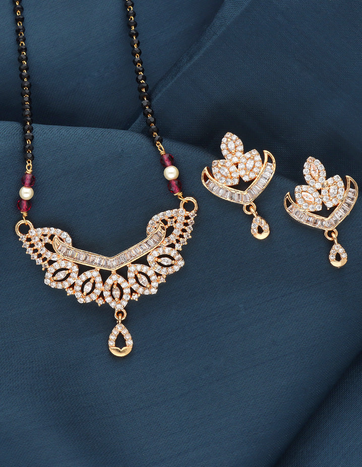 Zirconia Gold Black Bead Mangalsutra