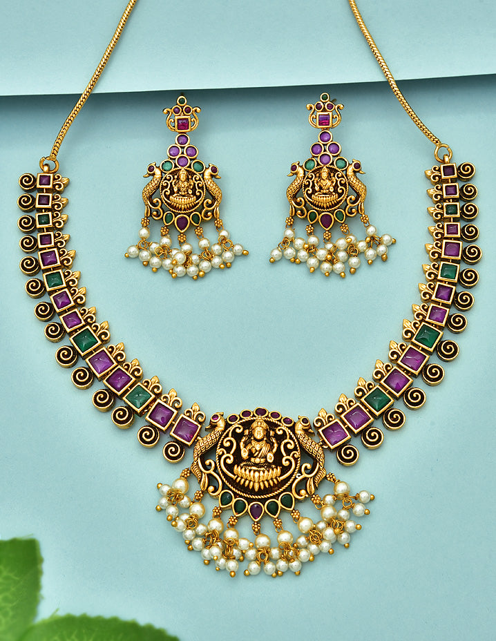 AntiqueLakshmi Devi Kempu Necklace Set