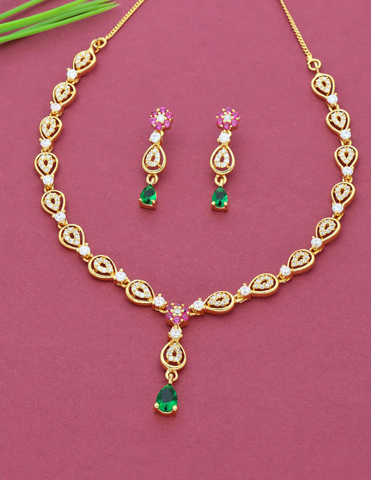 Floral Design Zirconia Necklace Set
