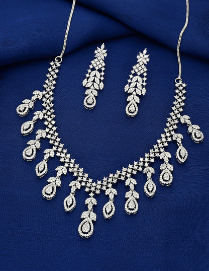 Designer Rhodium Polish Zirconia Necklace Set