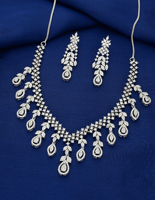 Designer Rhodium Polish Zirconia Necklace Set