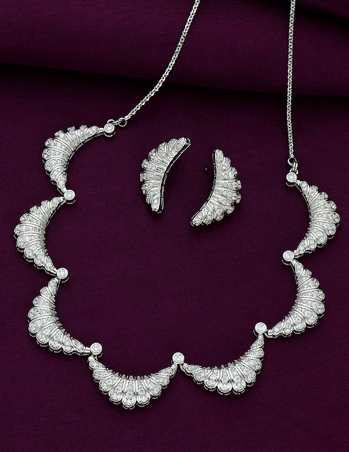 Designer Zirconia Rhodium Necklace Set