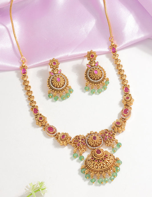 Designer Regal Temple Heritage Kempu Necklace Set