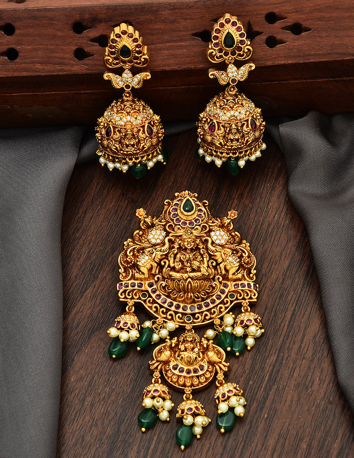Designer Kempu Lakshmi Devi Pendant Set