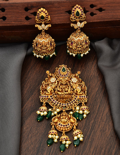Designer Kempu Lakshmi Devi Pendant Set
