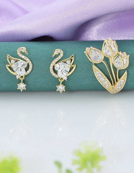 Designer Ceramic Earrings and Brooch Combo