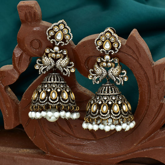 Zirconia Victorian Polish Jhumka Earrings
