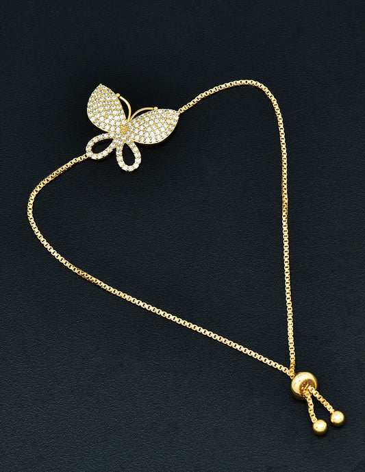 Zirconia Butterfly Pattern Adjustable Chain Bracelet