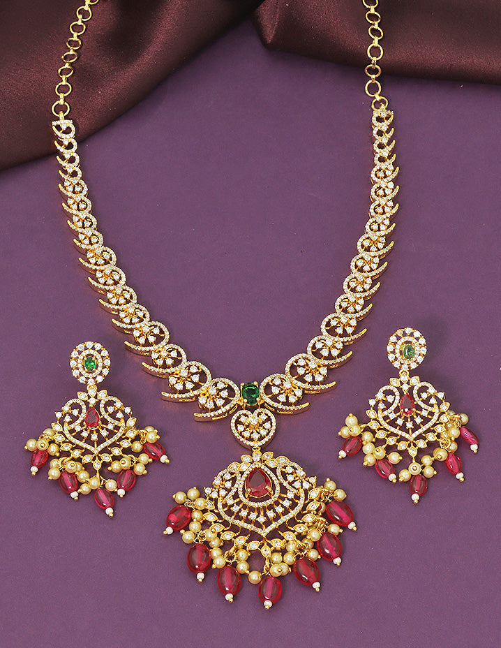 Designer Gold Polish Zirconia Necklace Set
