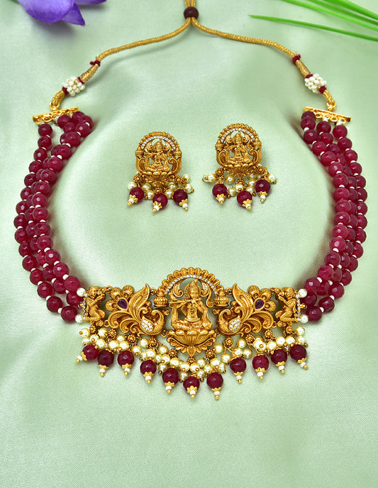 Designer Lakshmi Devi Ruby Beads Choker Set