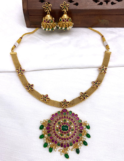 Antique Kemp Ruby And Emerald Necklace Set