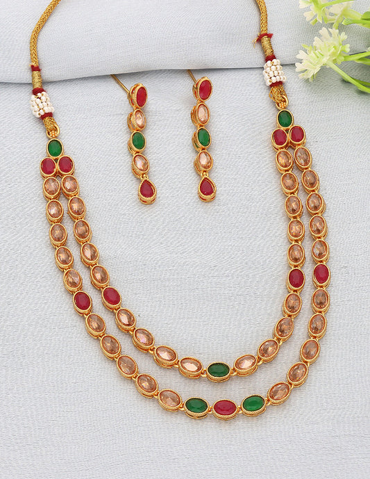 Designer 2 Layered Gold Polish Kundan Necklace Set