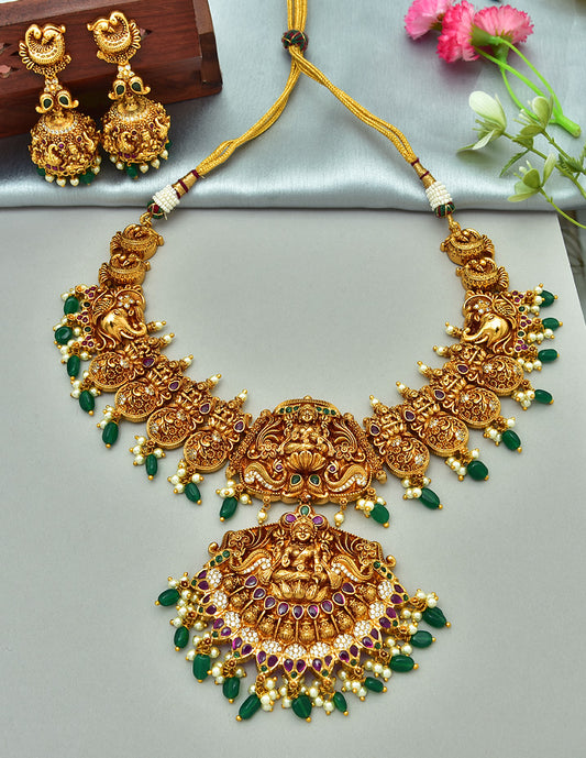 Designer Lakshmi Devi Kempu Wedding Necklace Set