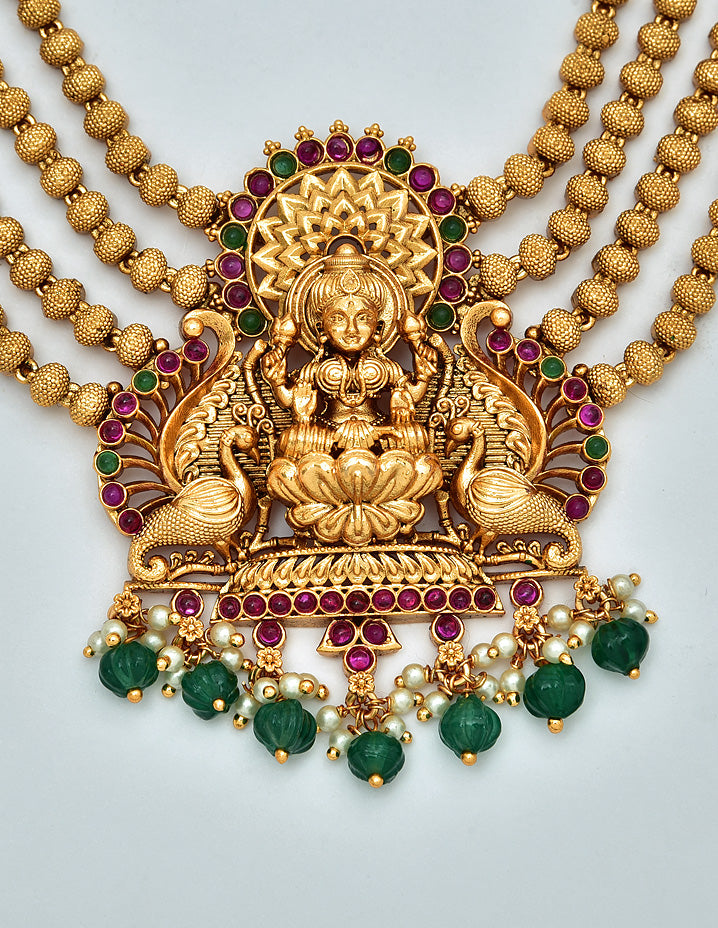 Antique Lakshmi Devi Long With 4 layered Haaram