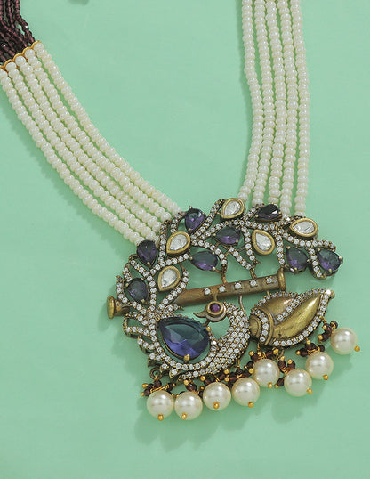 Designer Victorian Peacock Elegance Temple Set Beads Mala