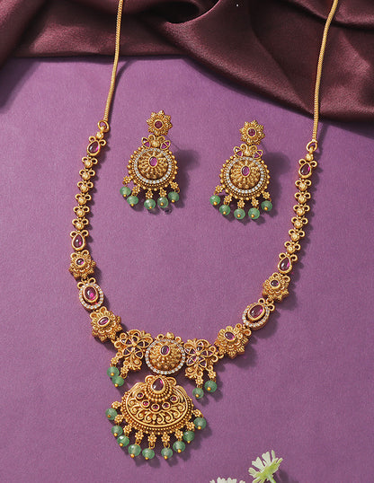 Designer Regal Temple Heritage Kempu Necklace Set