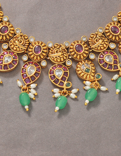 Designer Elegant Mango Shaped Matt Kempu Necklace Set