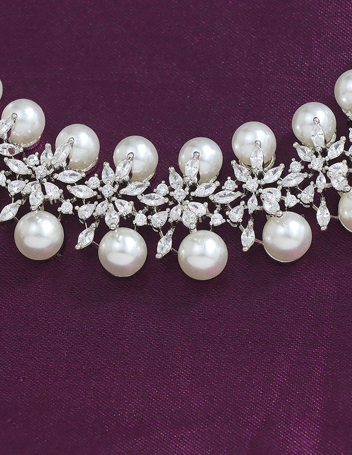 Designer Zirconia Pearl Necklace Set – Violet Purple Designer
