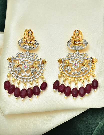 Zirconia GJ Polish Dangler Earrings With Ruby Beads